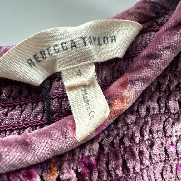 Rebecca Taylor Women Jewel Floral Print Velvet Top, Plum Combo. Sz: 4 - Picture 7 of 8
